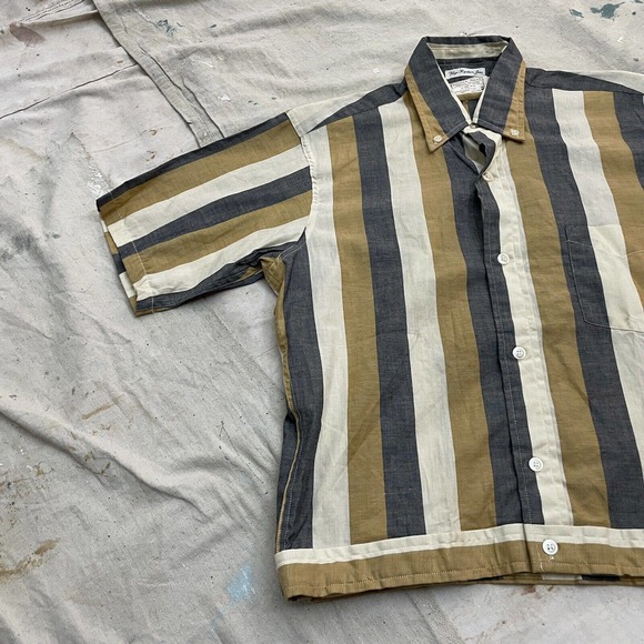 Vintage 1950s Vertical Stripe Side Button Jac Button Collar Shirt Mens S/M - Picture 5 of 11